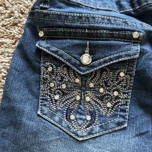 Earl Jeans Womens Size 14 Dark Wash Mid Rise Cross Embellished Bootcut Jean